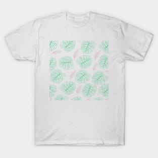 Tropical Leaves and Feathers Pastel Pattern T-Shirt